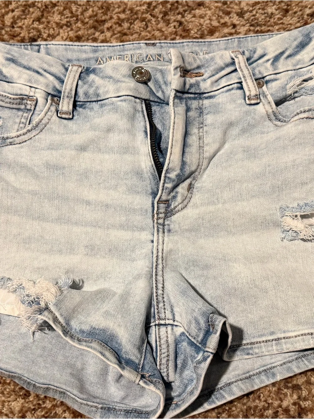 American Eagle Outfitters Light Blue Distressed Denim Shorts, Size 8
